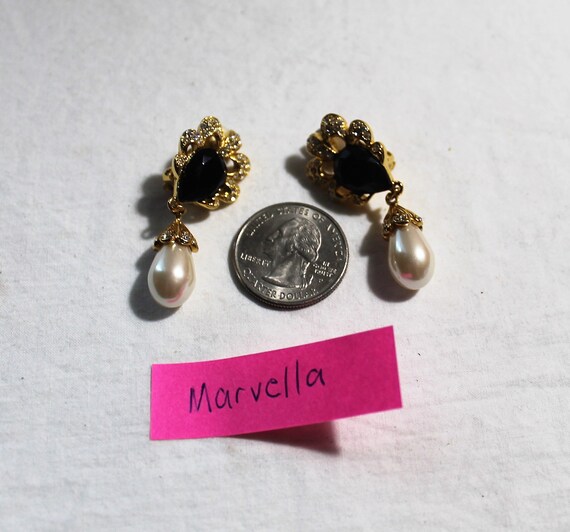 Vintage 1980s Signed MARVELLA Faux Pearl Teardrop… - image 4