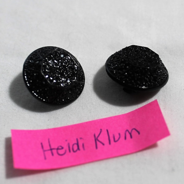 Vintage Signed Heidi Klum Jet Black Clip On Earrings