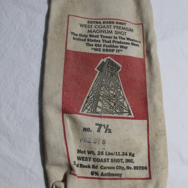 Vintage West Coast Premium Magnum Shot 25 lb. No. 7 1/2, Empty Canvas Bag, Carson City, NV