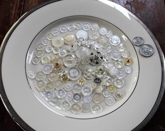 Vintage Button Lot #53, 80+ All CLEAR, Assorted Sizes/Styles, Crafting Lot