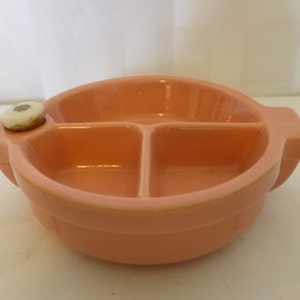 Mid Century Rose Pink Divided Pottery Baby Food Warming Dish