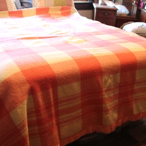 SALE Vintage Heavy Wool Blanket, Pink Plaid, Double Length 77 X 168 Inches, Pearce Woolen Mill, Latrobe PA 1940s Era