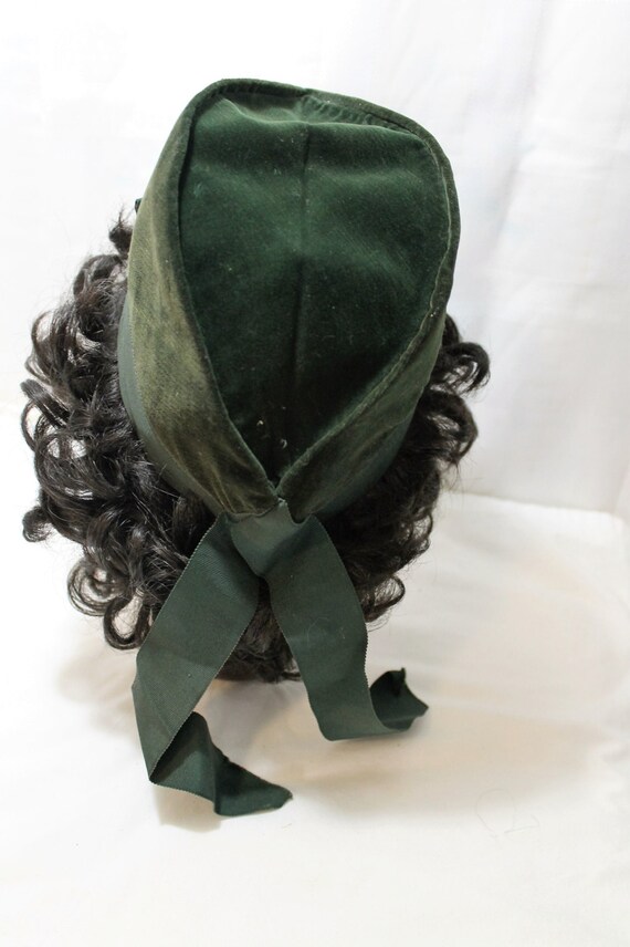 1940s Girls' Forest Green Velvet Muff/Purse & Mat… - image 4