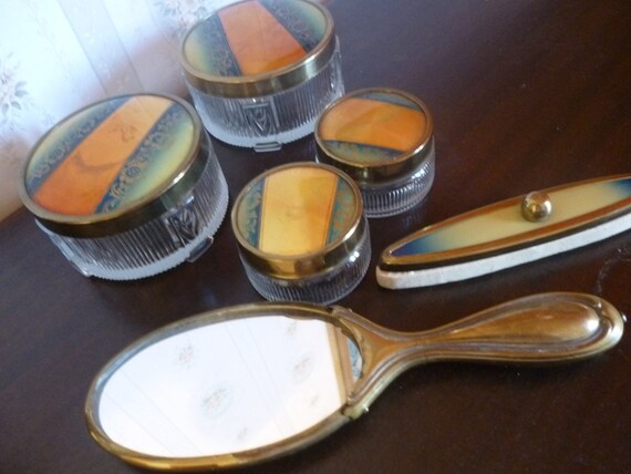 Sale Art Deco Dresser Vanity Set Powder Jars Cream Jars Etsy