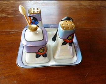 SALE Noritake Lustreware Hand Painted Individual Condiment Set