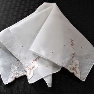 Vintage Hand Rolled Cotton Handkerchief, Appliqued Flowers, 12 Inch, FREE SHIPPING in USA