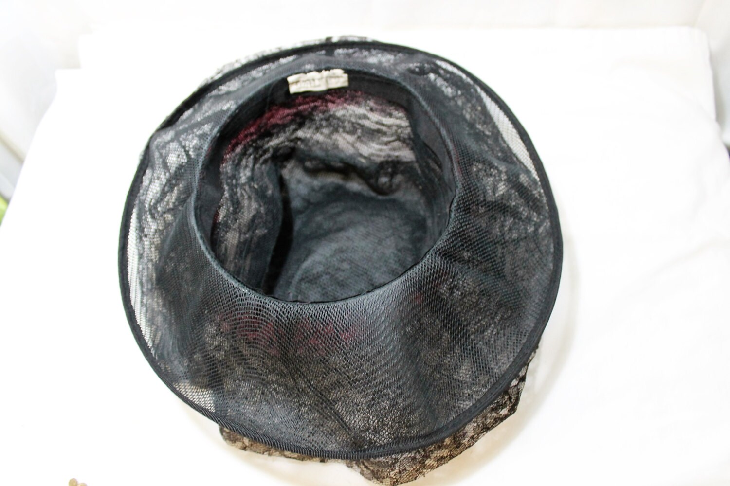 SALE Mid Century Black Lace Ladies Hat With Pink Netting 