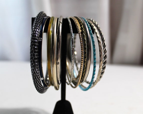 Assorted Vintage Bangle Stack, Mixed Metals/Colors - image 4
