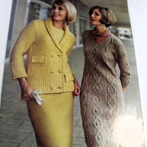 DIGITAL DOWNLOAD - 2 Vintage Knitting Patterns - 3-Piece Suit & Irish Knit Dress - Columbia Minerva, 1970s