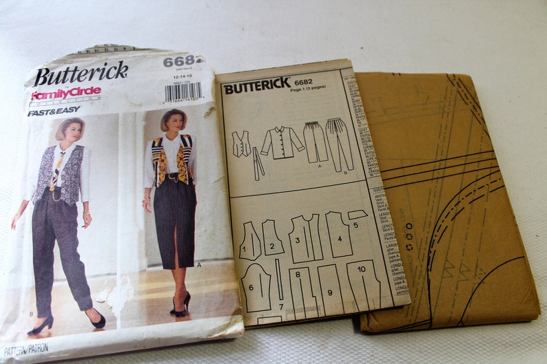 UNCUT Pants Vest Tie Sizes 12-14-16 Misses Fast /& Easy Wardrobe Shirt Vintage 1993 Butterick Pattern 6682 Skirt FF