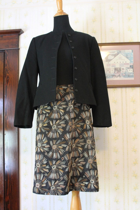 SALE - TALBOTS Dressy Black and Gold Skirt, 1990s,