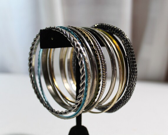 Assorted Vintage Bangle Stack, Mixed Metals/Colors - image 3