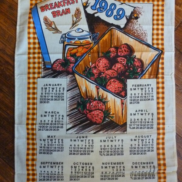 1989 Breakfast Bran & Strawberries Tea Towel Calendar