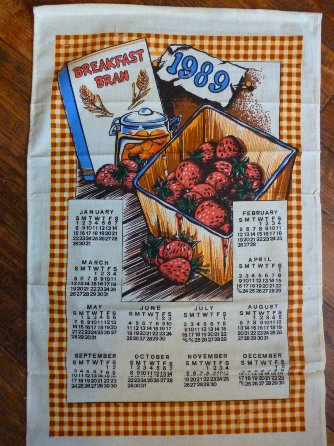 1989 Breakfast Bran & Strawberries Tea Towel Calendar - Etsy