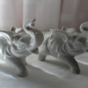 Pair of Vintage White Porcelain Elephants