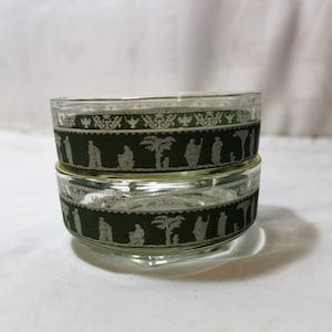 Set of 2 Jeannette Glass Hellenic Jasperware Green 4.5 Inch Bowls