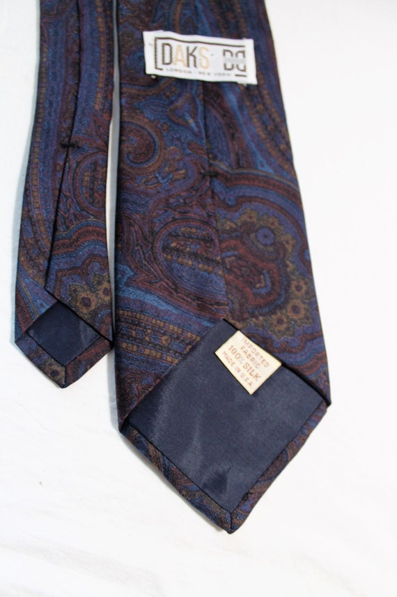 Vintage DAKS London Dark Paisley Silk Necktie, Bl… - image 3