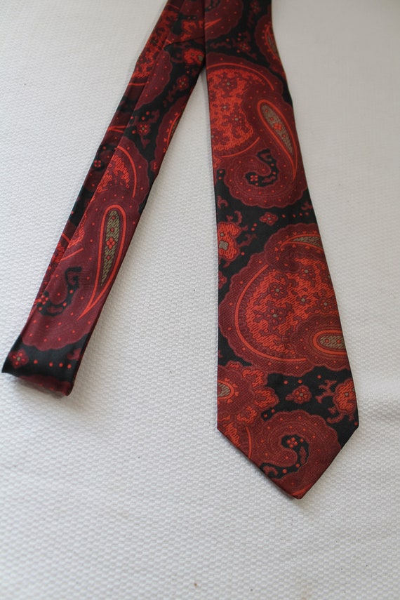 Super Cool Vintage Paisley Necktie, Red, Black - image 1