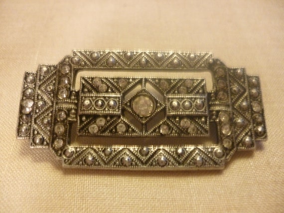 SALE Vintage Art Deco Marcasite Brooch - image 1