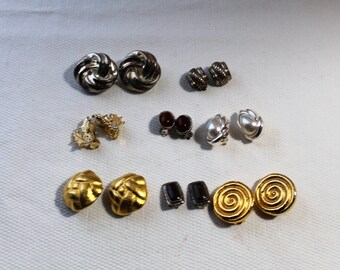 Lot of 8 Pair Vintage 1980s Big & Bold Clip-On Earrings, Instant Wardrobe