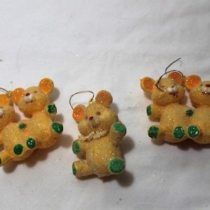 Set of 3 Vintage Plastic Teddy Bear Christmas Tree Ornaments