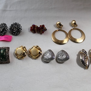 Lot of 7 Pair Vintage Big & Bold Clip-On Earrings, Instant Wardrobe