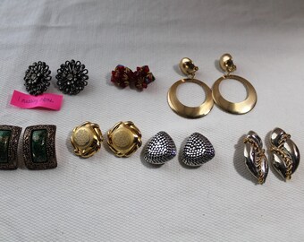 Lot of 7 Pair Vintage Big & Bold Clip-On Earrings, Instant Wardrobe