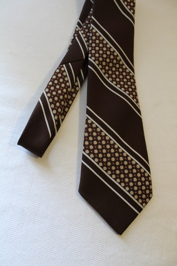 1970s ARCO CRAVATS Brown Striped Polyester Necktie