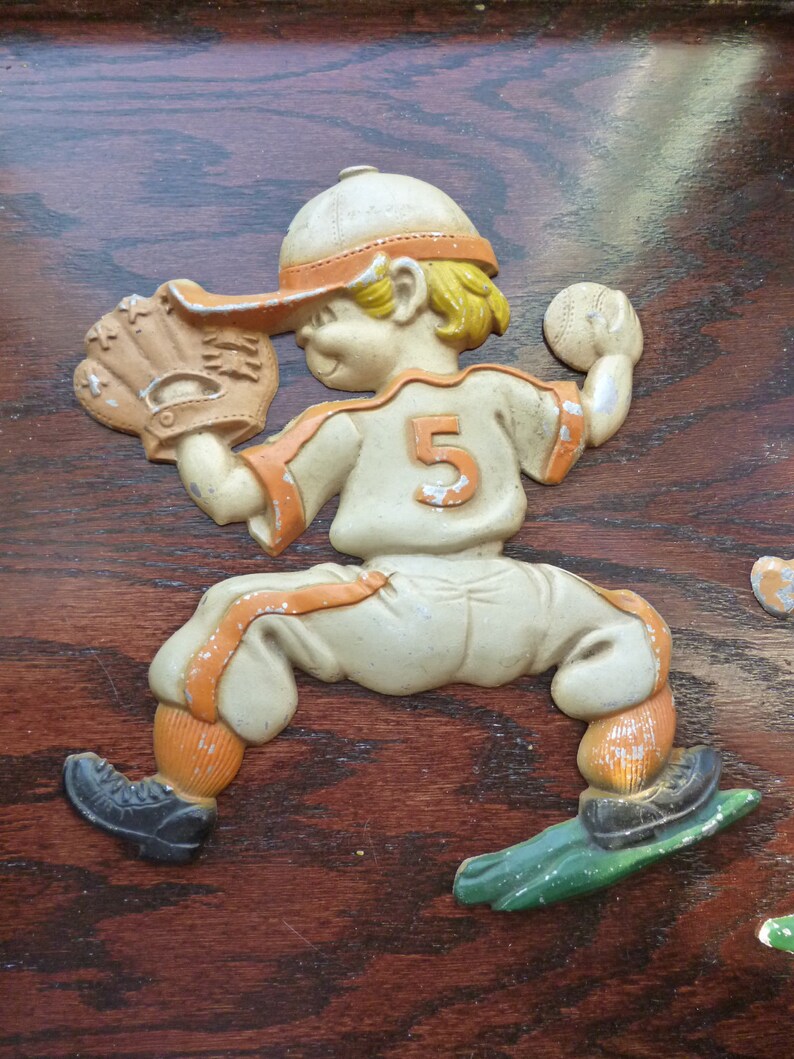 SALE Vintage SEXTON Metal Baseball Players Wall Hanging Etsy