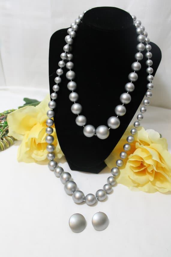 Vintage AVON Gray Beads Jewelry Set - 2 Necklaces 