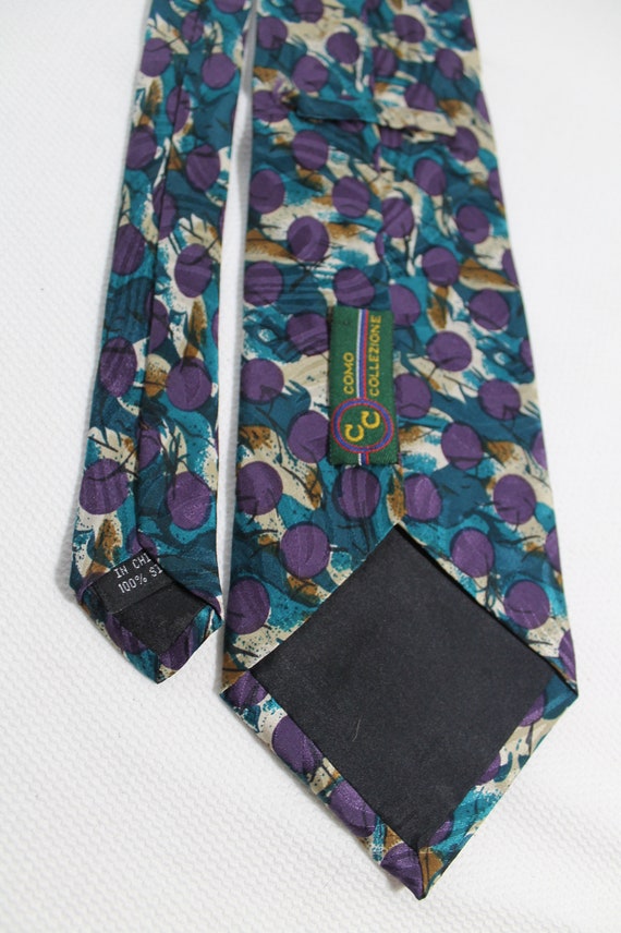 Vintage Como Collezione Silk Necktie, Purple, Tea… - image 3