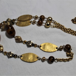 36 Inch Beaded Necklace, 1980s, Gold, Leopard Print Beads