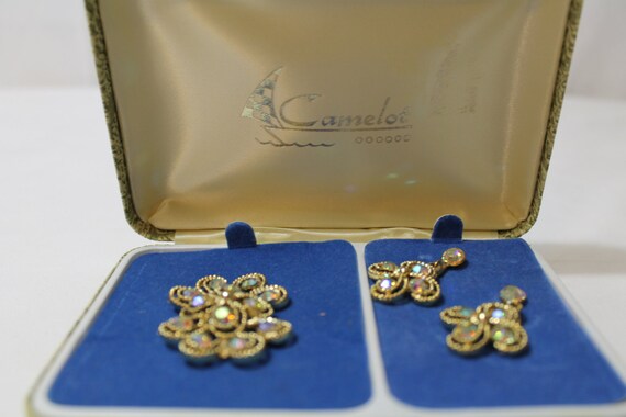 Vintage CAMELOT Aurora Borealis Brooch and Clip E… - image 2