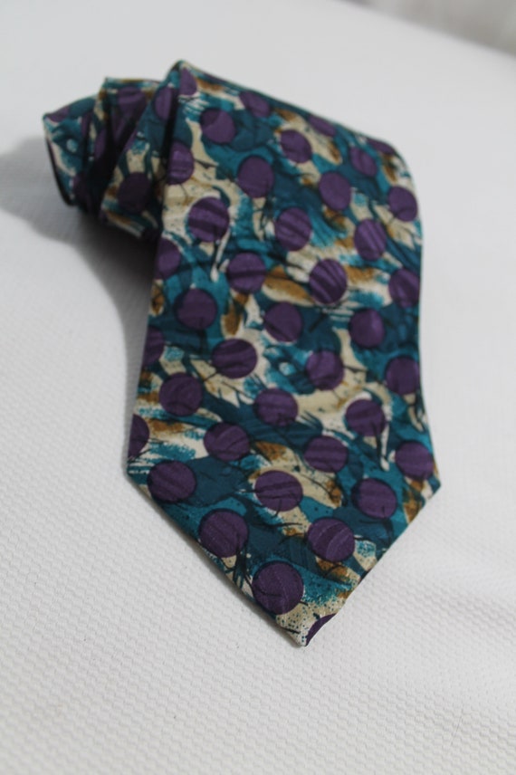 Vintage Como Collezione Silk Necktie, Purple, Tea… - image 4