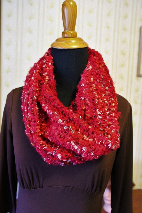 SALE Vintage Raspberry Red Infinity Scarf by Coll… - image 1