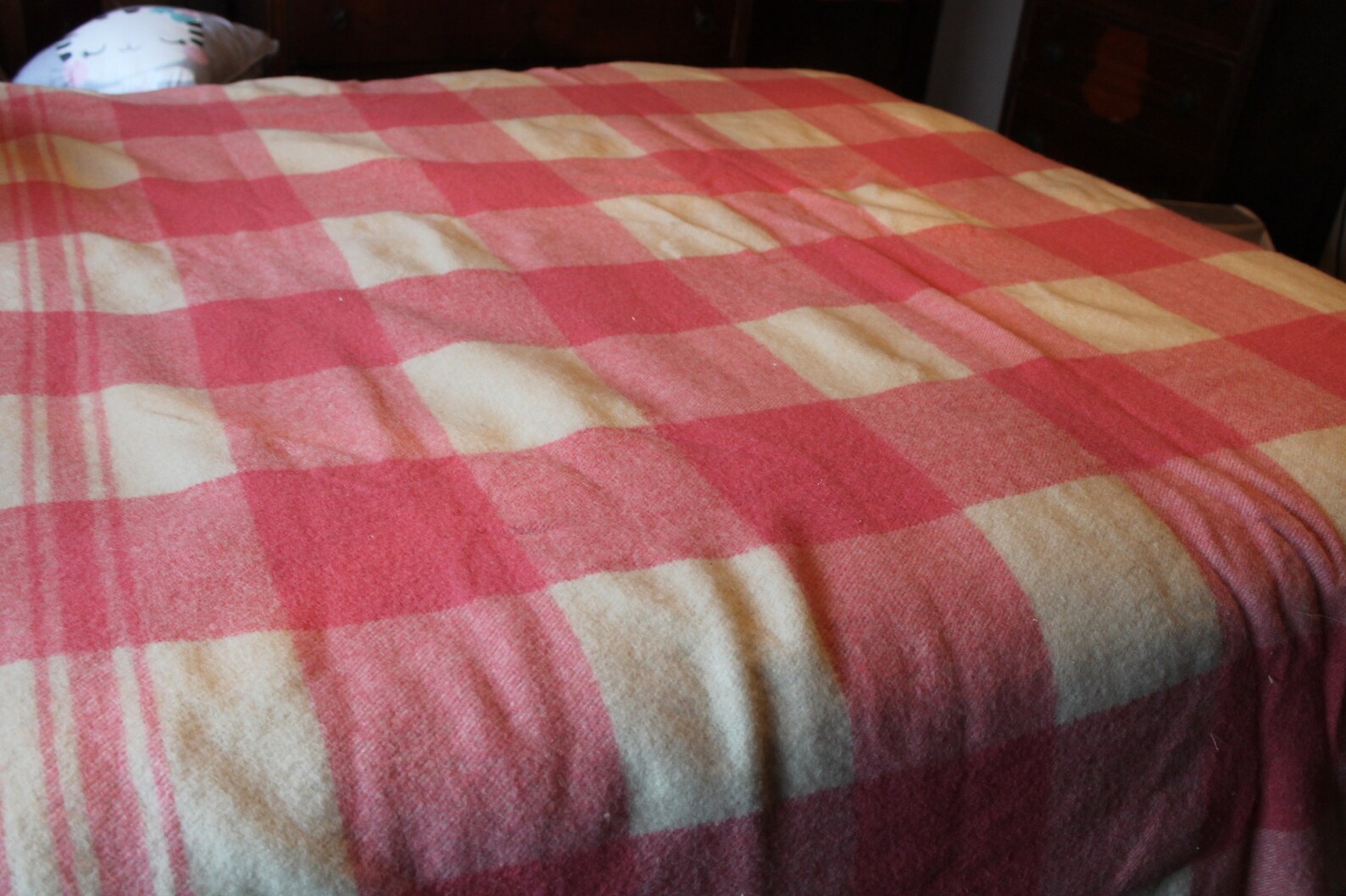 Vintage Heavy Wool Blanket Pink Plaid Double Length 77 X 168 Etsy