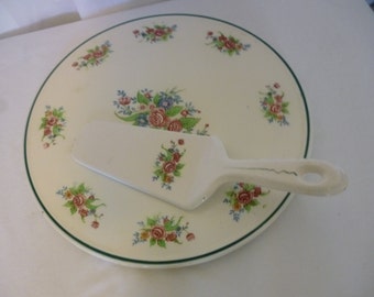 Oriental Majolica Porcelain Cake Platter and Serving Spatula, Japan