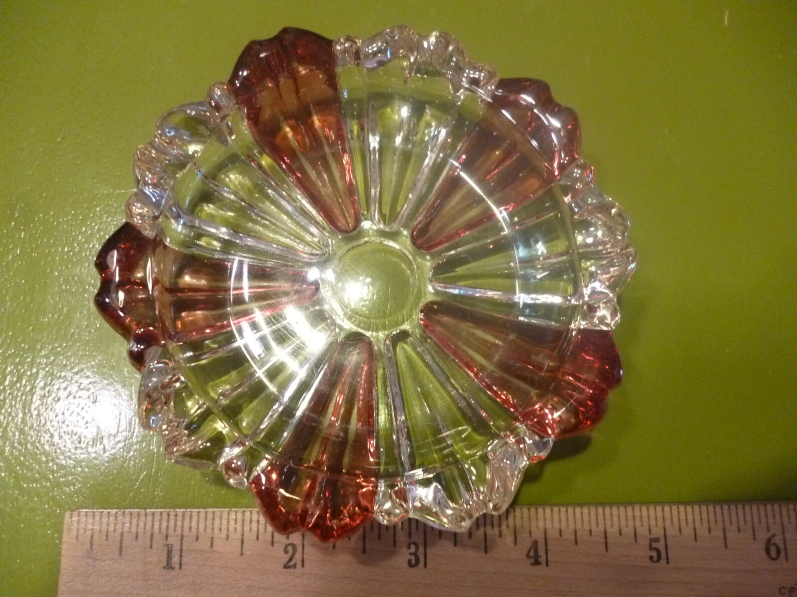 Vintage Glass Ashtray Pink and Clear Spoke Style Etsy