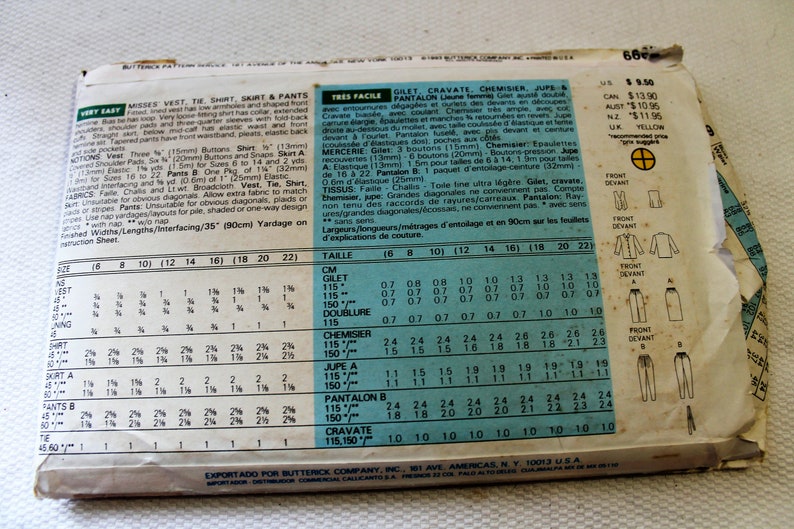 UNCUT Pants Vest Tie Sizes 12-14-16 Misses Fast /& Easy Wardrobe Shirt Vintage 1993 Butterick Pattern 6682 Skirt FF
