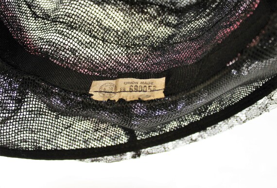 Mid Century Black Lace Ladies Hat with Pink Netting Band SALE Mid Century Black Lace Ladies Hat With Pink Netting  main image 4