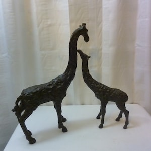 SALE Bronze Mother and Baby Giraffe Sculptures