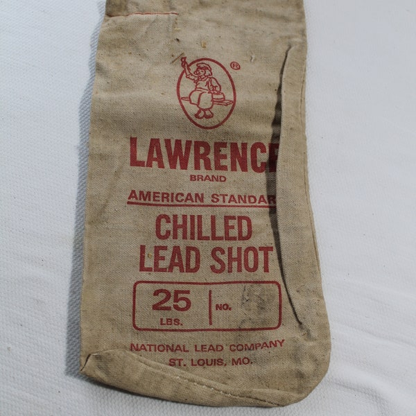 Vintage Lawrence Brand Chilled Lead Shot 25 lb. Empty Canvas Bag, 1962