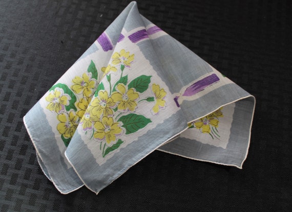 Vintage Hand Rolled Cotton Handkerchief, Gray wit… - image 4