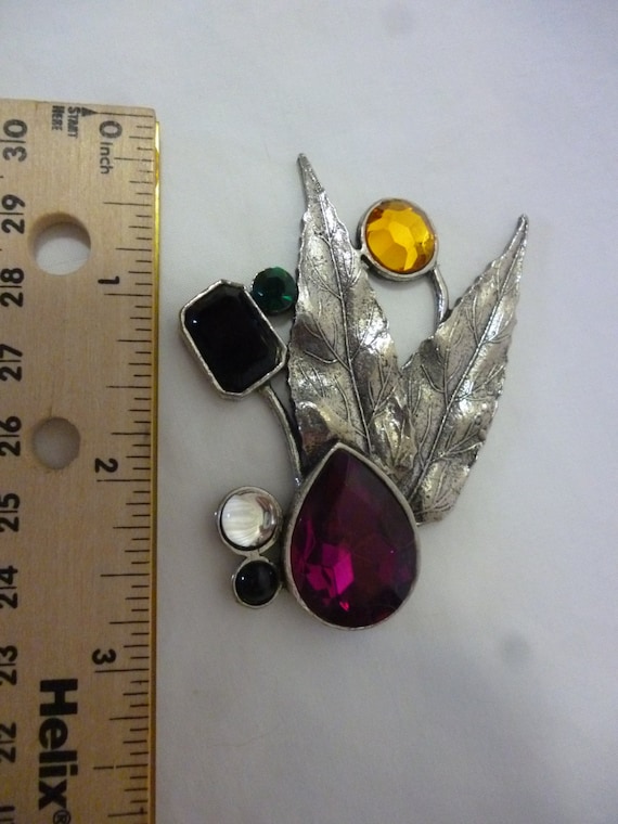 SALE Vintage Bejeweled Leaves, Jewelry Making, Br… - image 2
