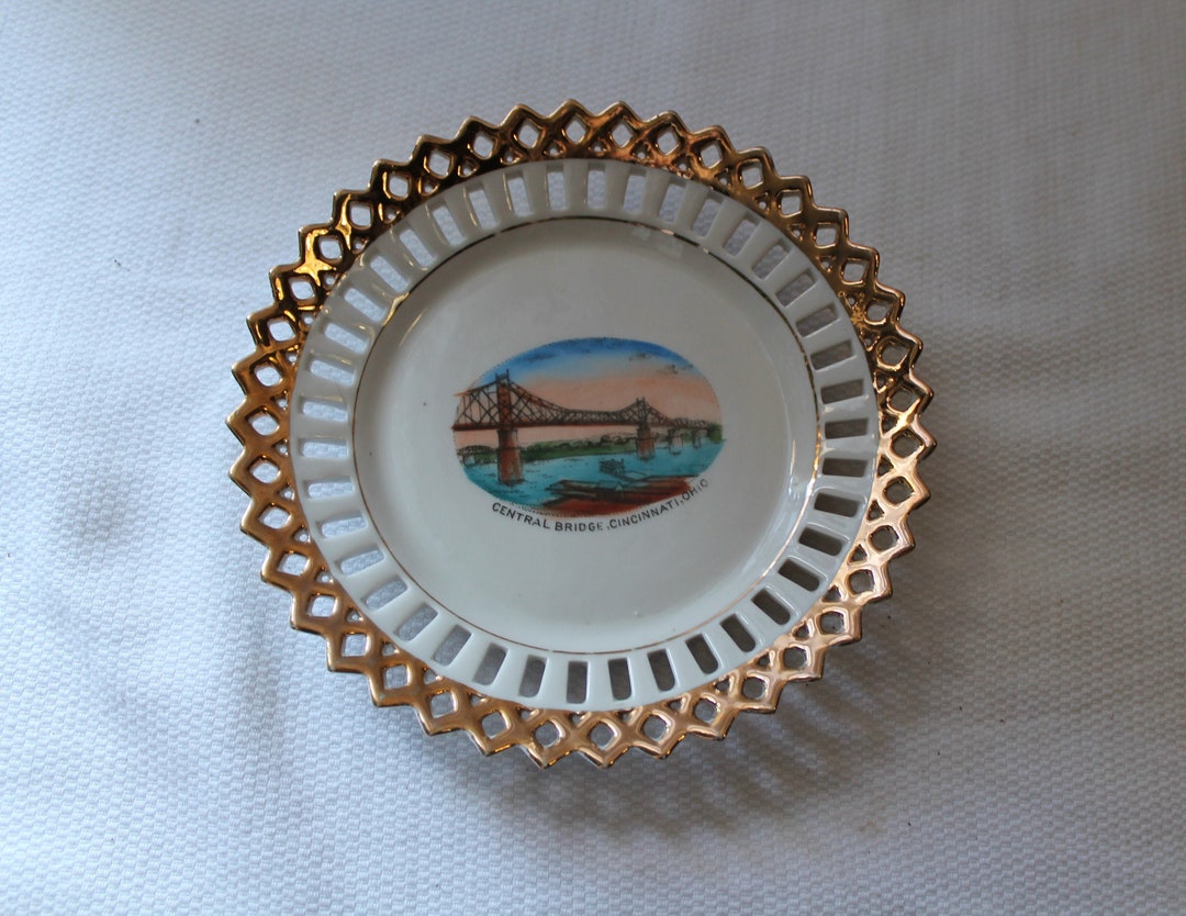 Small Reticulated Porcelain Collector Plate, Central Bridge, Cincinnati ...