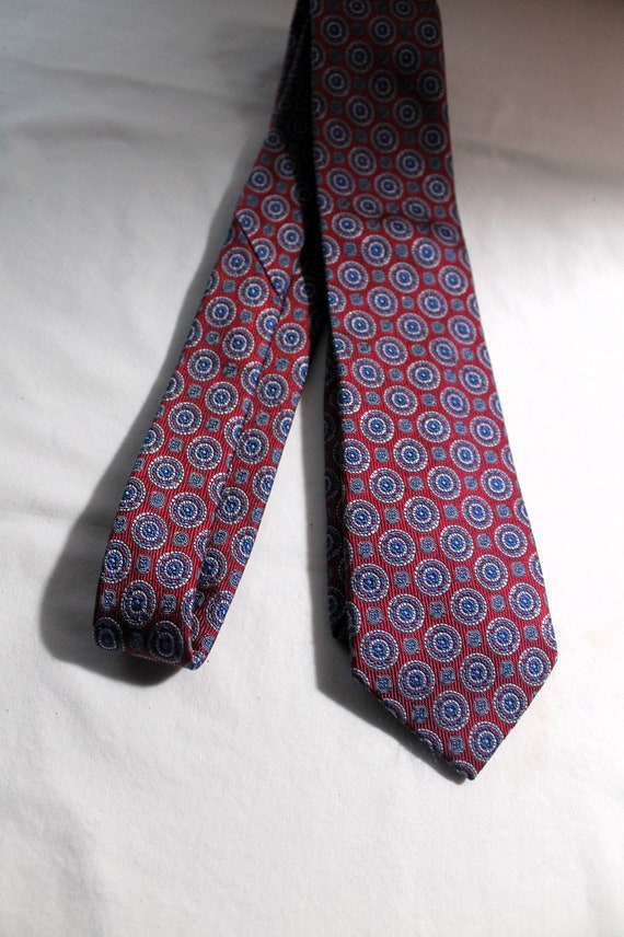 Vintage 80s TASSO ELBA Red & Blue Silk Necktie, 3.