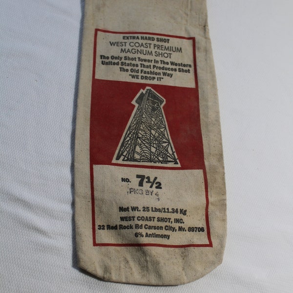 Vintage West Coast Premium Magnum Shot 25 lb. No. 7 1/2, Empty Canvas Bag, Carson City, NV