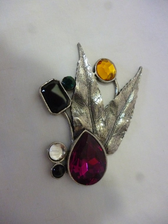 SALE Vintage Bejeweled Leaves, Jewelry Making, Br… - image 1
