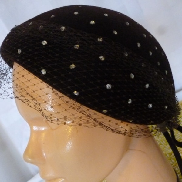 CLEARANCE Vintage Flamand Henry Pollak Brown Velour Rhinestone Hat, La Familiare, Italy