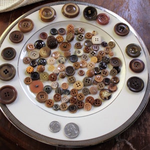 Vintage Button Lot #15, 100+ All BROWN & BIEGE, Assorted Sizes/Styles, Crafting Lot
